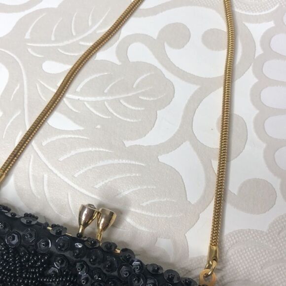 Sequined Evening Bag, Black with Gold - Picture 6 of 11